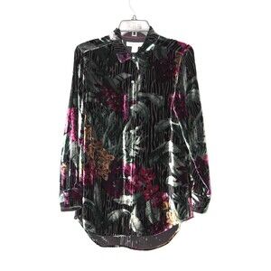 Tommy Bahama Floral Women SMALL Velvet Burn-Out Oceanic Orchid Button Top Blouse